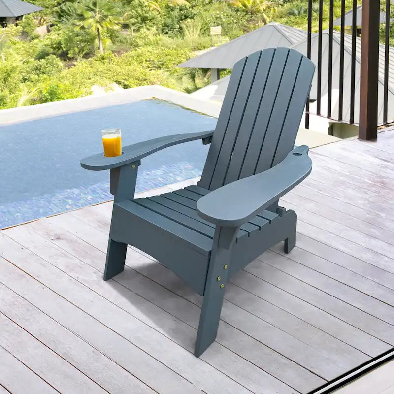 Chaise Adirondack en bois pour l'extérieur ou l'intérieur, avec un trou pour parasol sur l'accoudoir