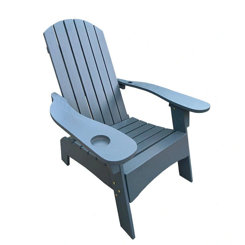 Chaise Adirondack en bois pour l'extérieur ou l'intérieur, avec un trou pour parasol sur l'accoudoir