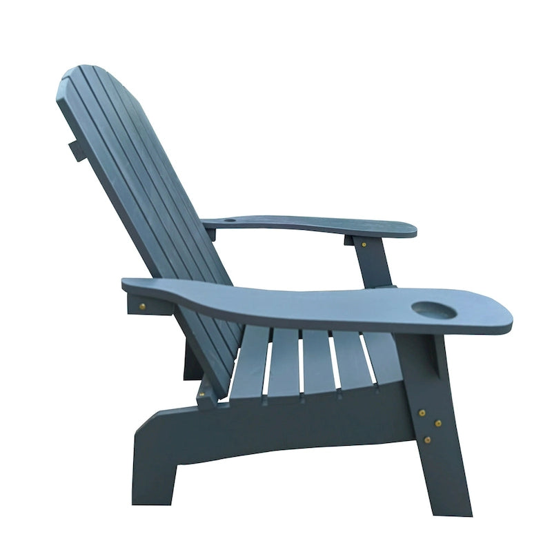 Chaise Adirondack en bois pour l'extérieur ou l'intérieur, avec un trou pour parasol sur l'accoudoir