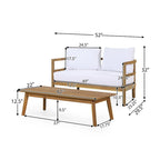 Ensemble canapé deux places et table basse d'extérieur en bois d'acacia avec coussins, teck et blanc