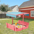 EROMMY Children's Wooden Sandbox with Folding Bench Seats and Adjustable Canopy,Pink