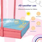 Bac à sable en bois pour enfants EROMMY avec bancs pliables et auvent réglable, rose
