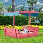 Bac à sable en bois pour enfants EROMMY avec bancs pliables et auvent réglable, rose