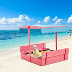 Bac à sable en bois pour enfants EROMMY avec bancs pliables et auvent réglable, rose