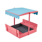Bac à sable en bois pour enfants EROMMY avec bancs pliables et auvent réglable, rose